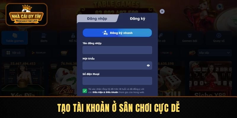 Tạo tài khoản ở sân chơi cực dễ